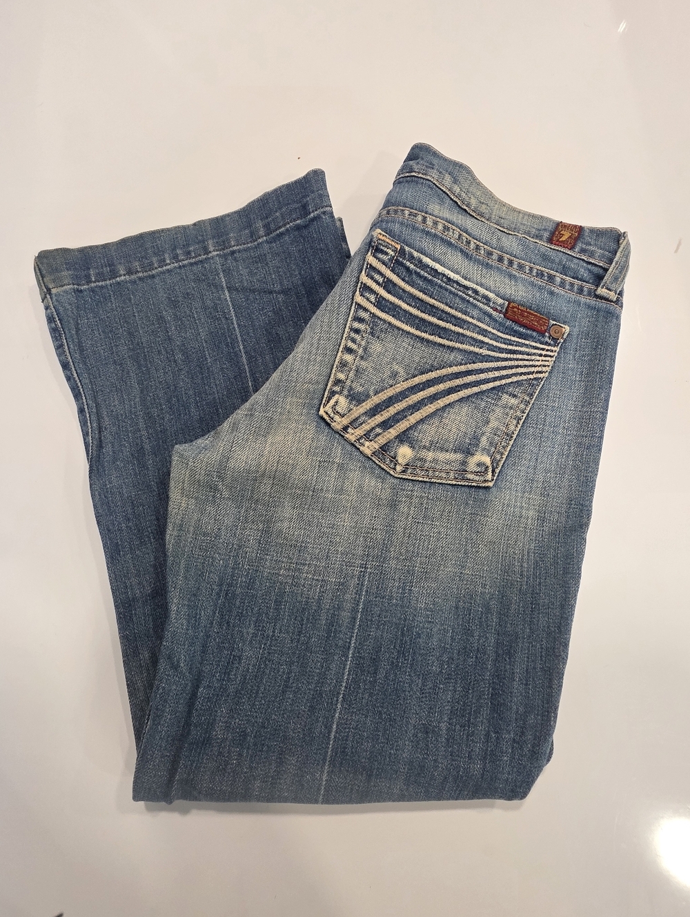 For All Mankind DOJO Crop Flare Jeans Y2K Medium Wash Capri Wide Leg 27 29